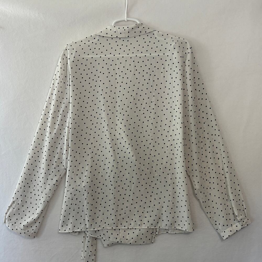 Adrianna Papell Wrap Blouse Womens XL White Black Polka Dots V-Neck Long Sleeve - Picture 6 of 7
